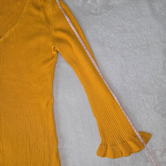 Massimo Dutti mustard yellow ribbed sweater mulberry silk cotton M - Picture 10 of 11